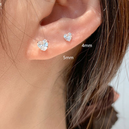 With Shiny Diamond Heart-shaped Small Ear Female Korean Style Earrings