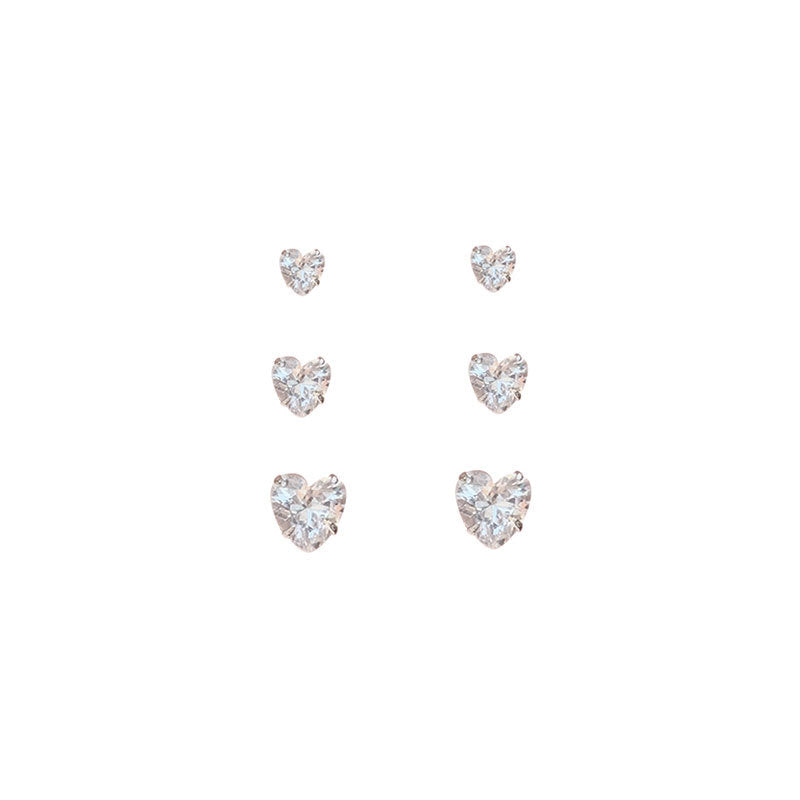 With Shiny Diamond Heart-shaped Small Ear Female Korean Style Earrings