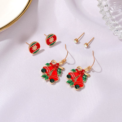 Three-piece Personalized Dripping Oil Santa Bell Ear Earrings