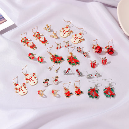 Three-piece Personalized Dripping Oil Santa Bell Ear Earrings