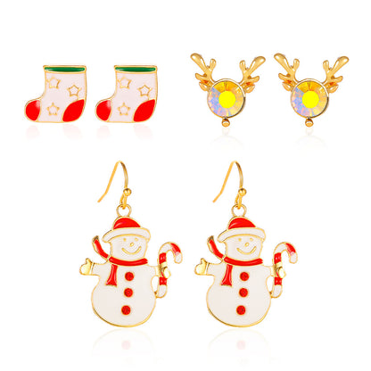 Three-piece Personalized Dripping Oil Santa Bell Ear Earrings