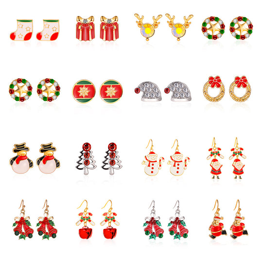 Three-piece Personalized Dripping Oil Santa Bell Ear Earrings