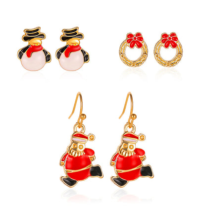 Three-piece Personalized Dripping Oil Santa Bell Ear Earrings