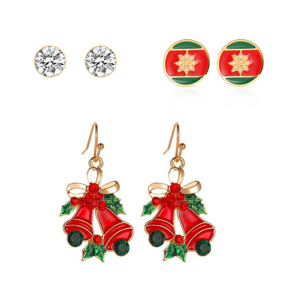 Three-piece Personalized Dripping Oil Santa Bell Ear Earrings