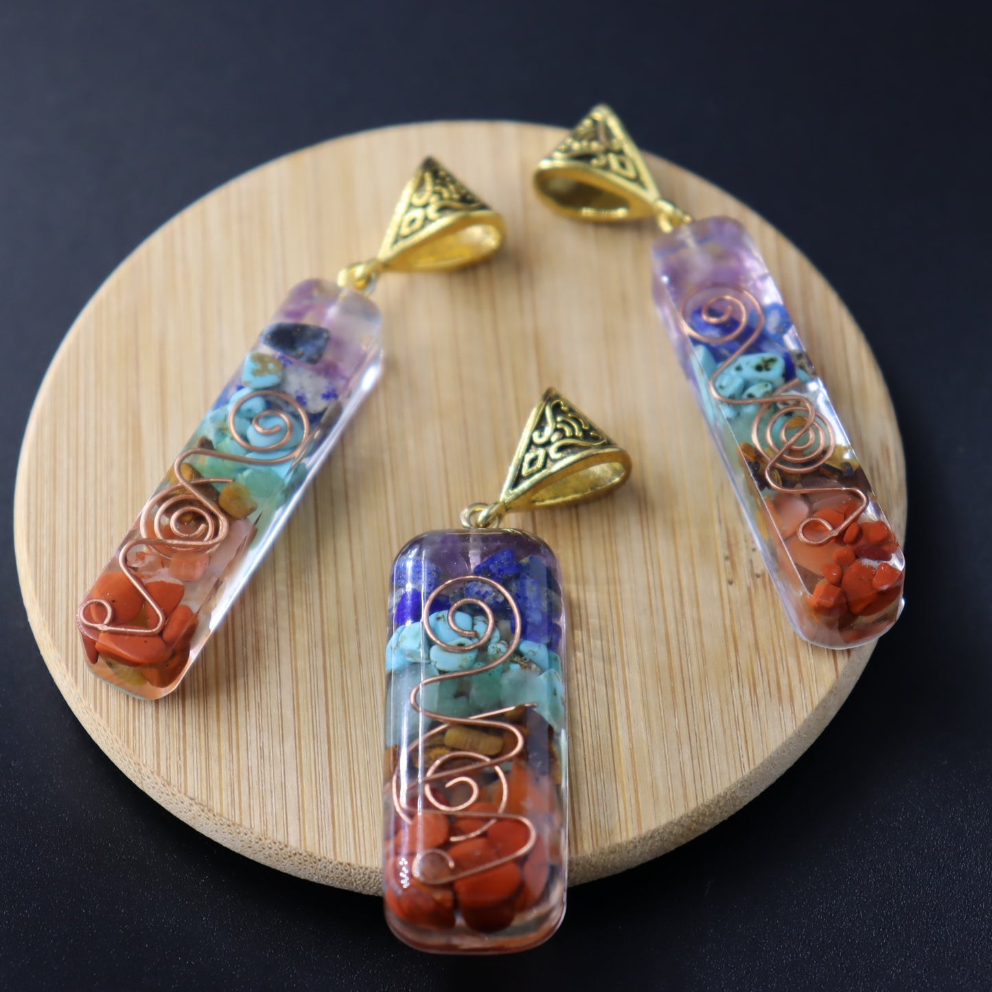 Colorful Gravel Hexagonal Cone Hexagon Prism Pendants