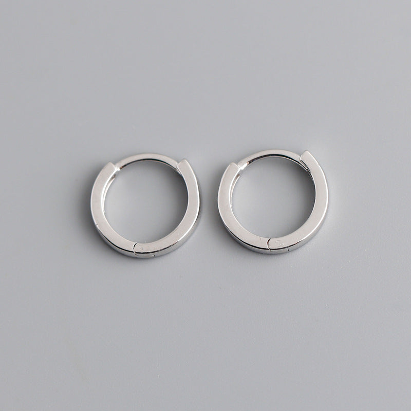 Women's Simple Plain Circle Ear Sterling Sier Earrings