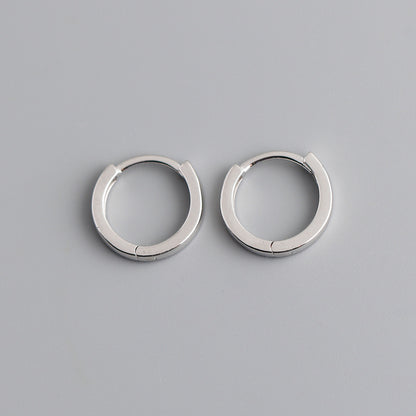 Women's Simple Plain Circle Ear Sterling Sier Earrings