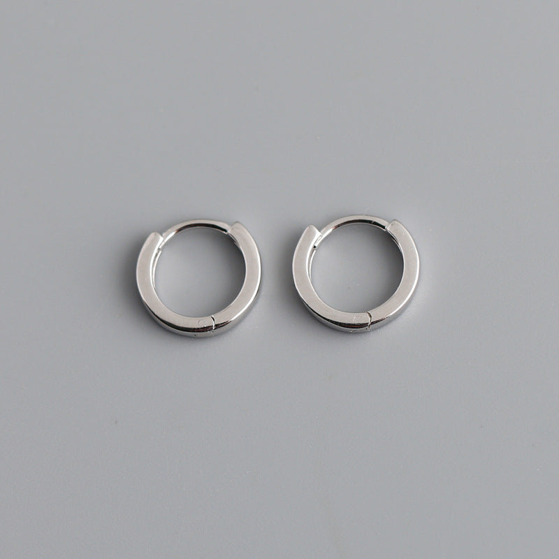 Women's Simple Plain Circle Ear Sterling Sier Earrings