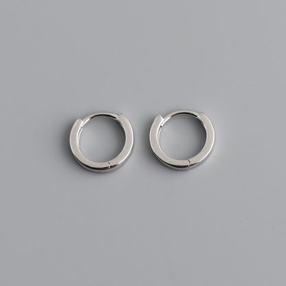 Women's Simple Plain Circle Ear Sterling Sier Earrings