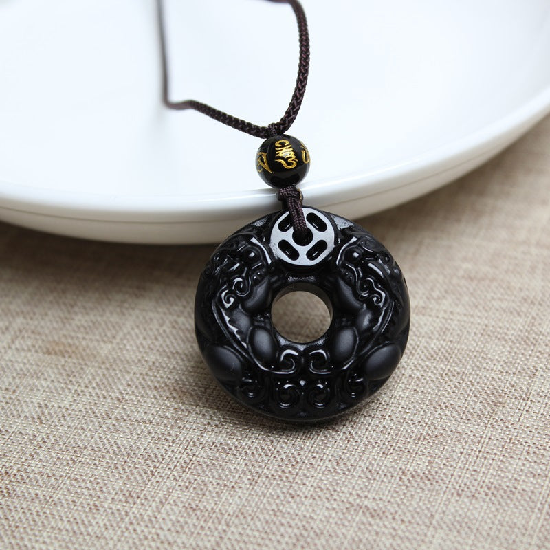 Obsidian Natural Crystal Black Double Safety Pendants