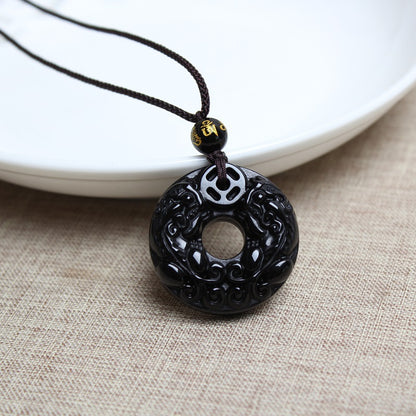 Obsidian Natural Crystal Black Double Safety Pendants