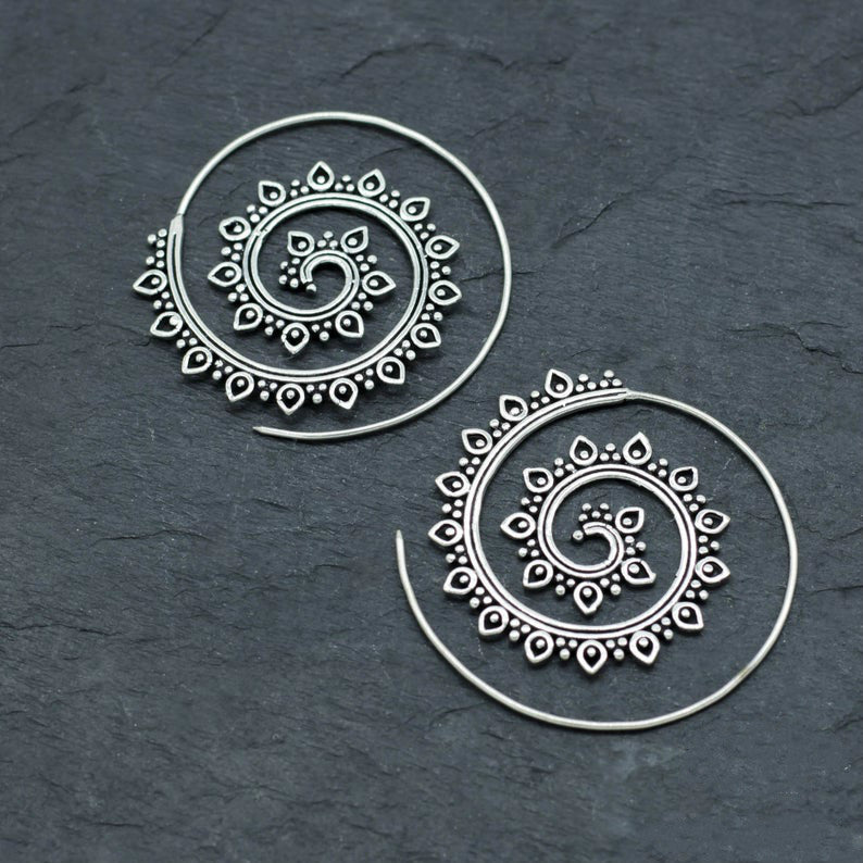 Exaggerated Lotus Helical Personalized Circle Gypsy Earrings