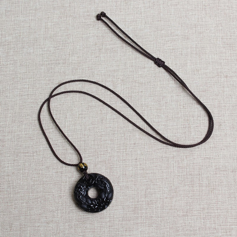 Obsidian Natural Crystal Black Double Safety Pendants