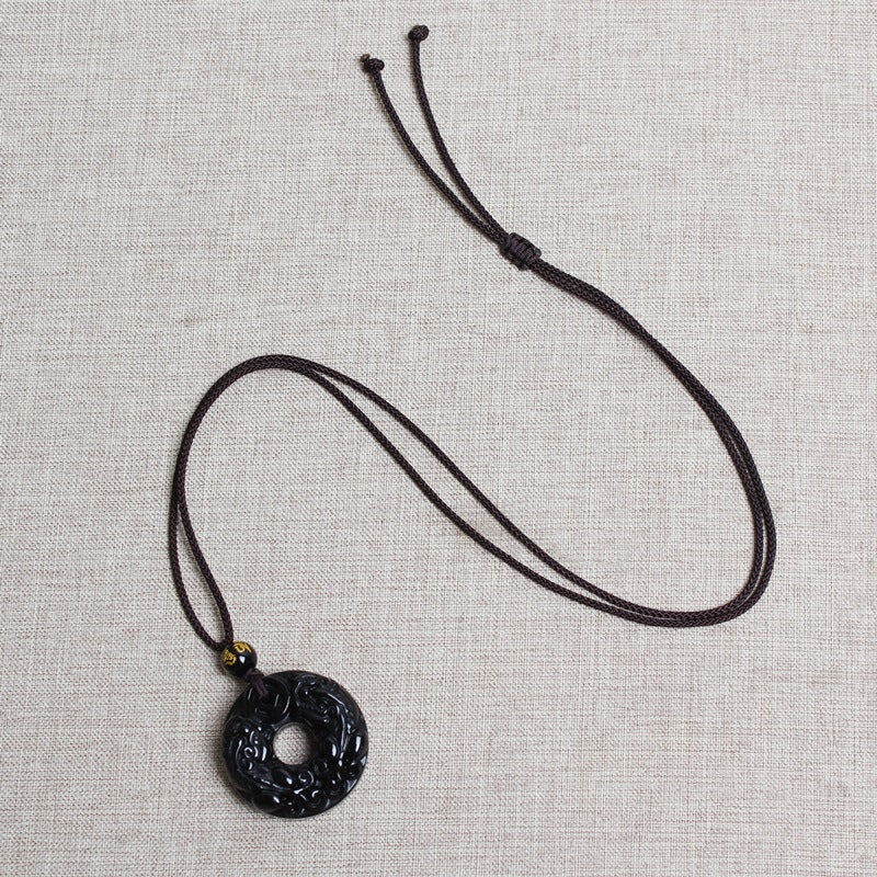 Obsidian Natural Crystal Black Double Safety Pendants