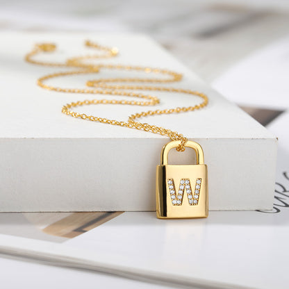 Lock Capital English Letter Copper Zircon Necklaces