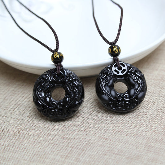 Obsidian Natural Crystal Black Double Safety Pendants