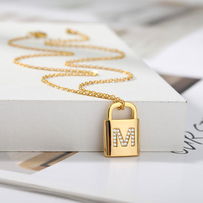 Lock Capital English Letter Copper Zircon Necklaces