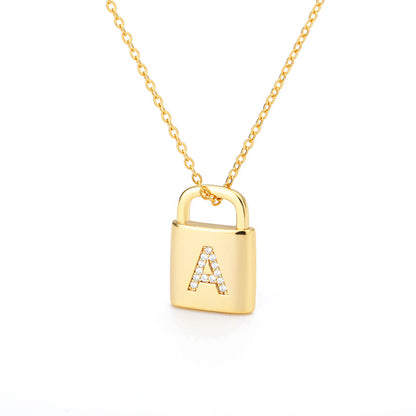 Lock Capital English Letter Copper Zircon Necklaces