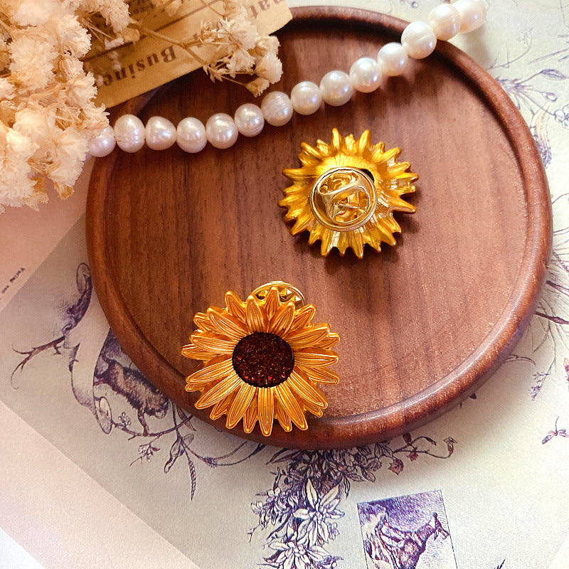 Sunflower Imitation Crystal Teeth Sier Needle Ear Exquisite Temperament Earrings