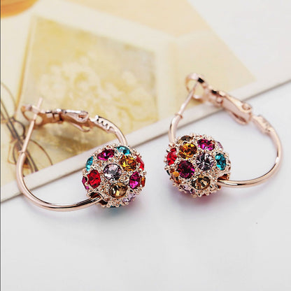 Korean Style Rhinestone Ball Crystal Ear Colorful Earrings