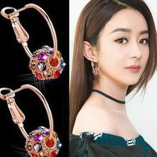 Korean Style Rhinestone Ball Crystal Ear Colorful Earrings