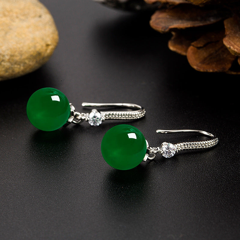 Women's Ethnic Style Green Agate Rhinestone Natural Chalcedony Vintage To Earrings