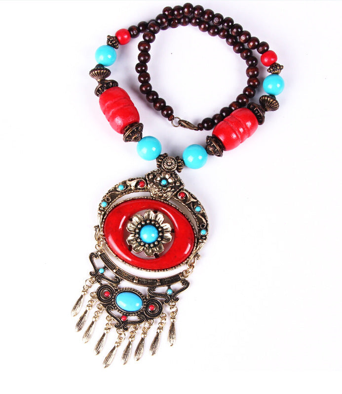 Tibetan Ornament Bohemian Disc Floral Tassel Necklaces