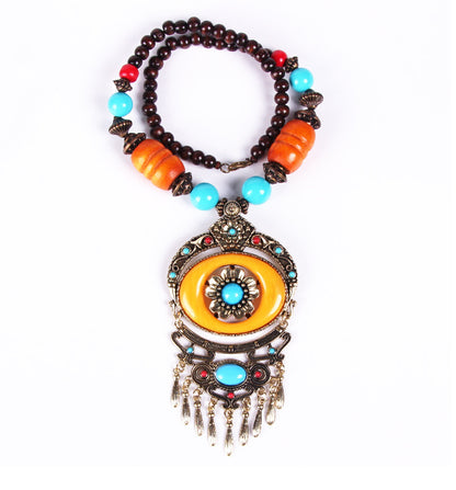 Tibetan Ornament Bohemian Disc Floral Tassel Necklaces