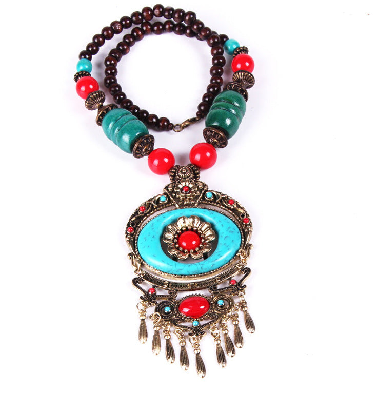 Tibetan Ornament Bohemian Disc Floral Tassel Necklaces