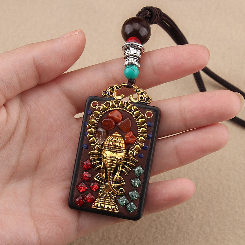 Hand-made Blackwood Sweater Chain Elephant God Pendants