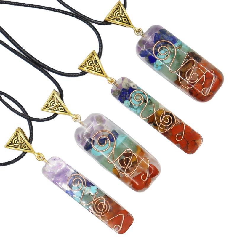 Colorful Gravel Hexagonal Cone Hexagon Prism Pendants