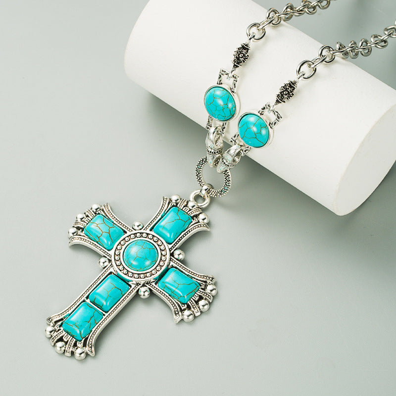 Women's Retro Exaggerated Personalized Cross-shaped Alloy Inlaid Necklaces