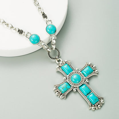 Women's Retro Exaggerated Personalized Cross-shaped Alloy Inlaid Necklaces