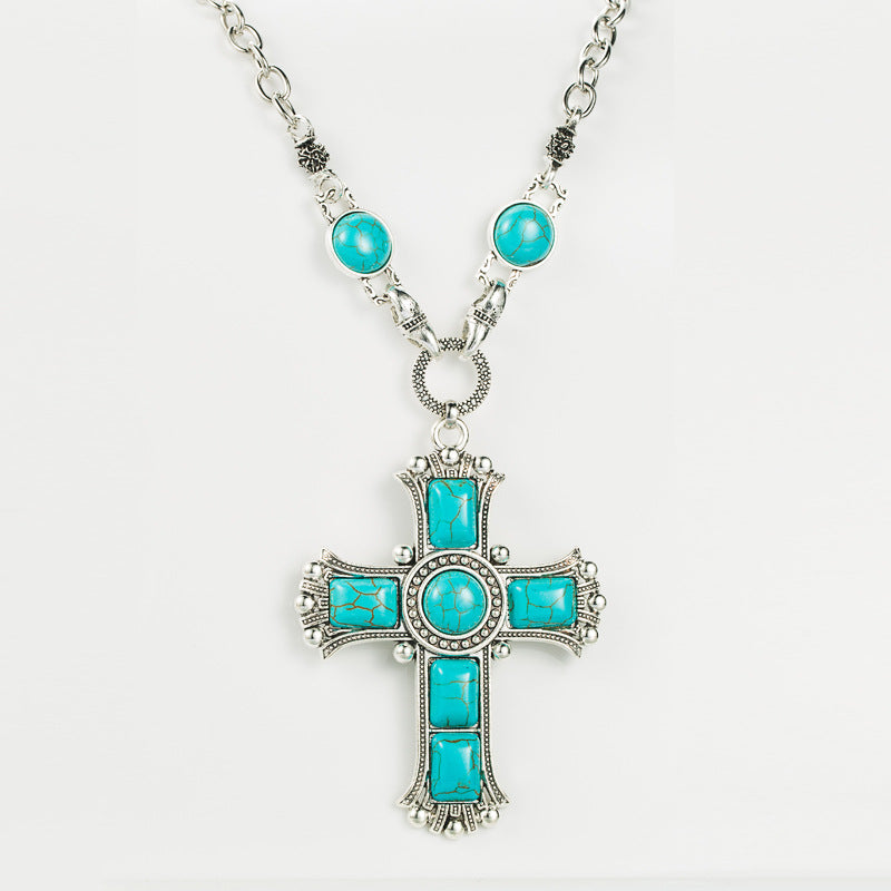 Women's Retro Exaggerated Personalized Cross-shaped Alloy Inlaid Necklaces