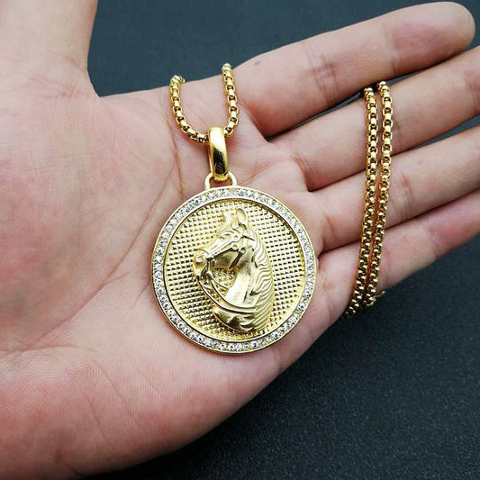 Hip Hop Ear Accessories Titanium Steel Gold-plated Diamond Disc Pendants