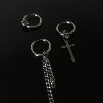 Men's Trendy Round Cross Simple Stainless Steel Earrings