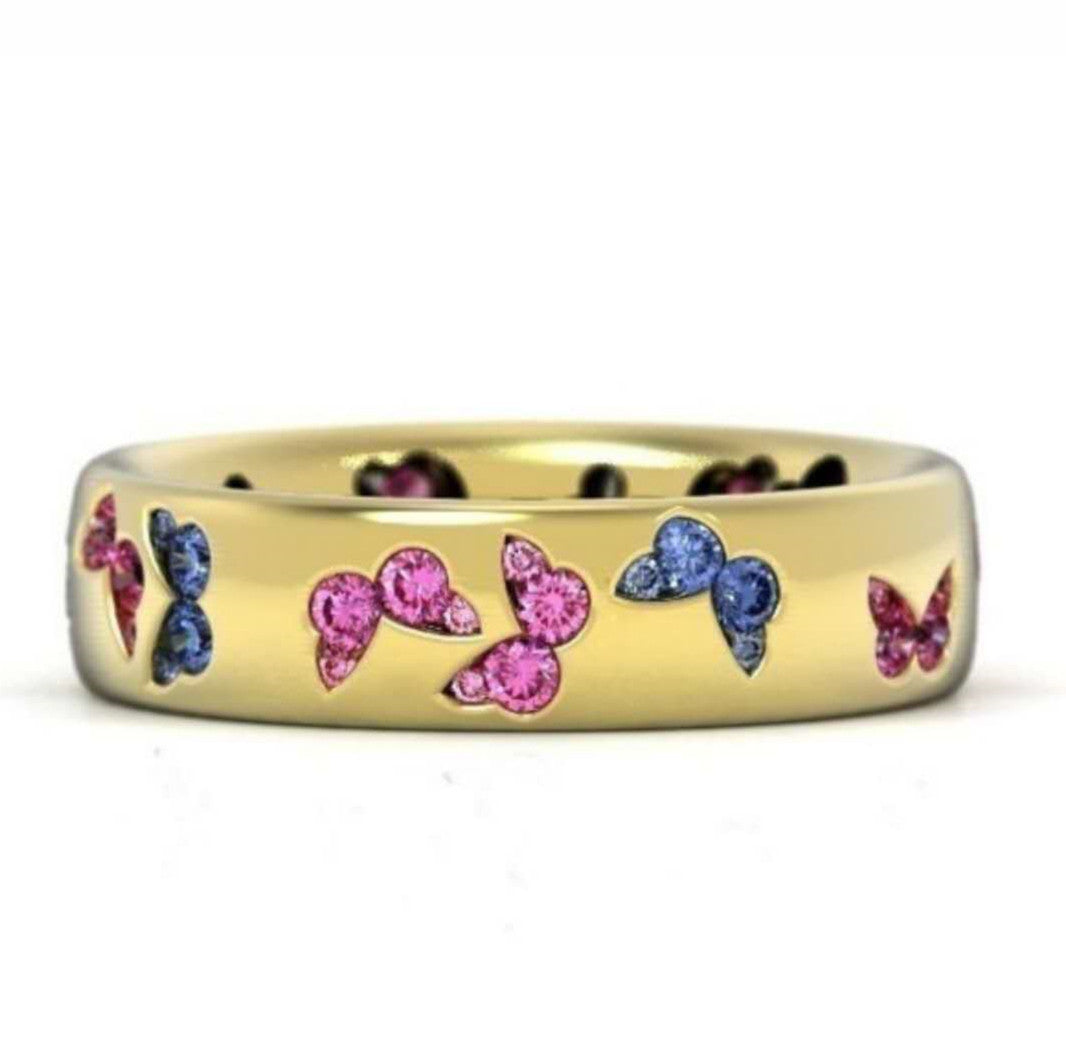 Ornament Exquisite Butterfly Mixed Color Inlaid Rhinestone Rings