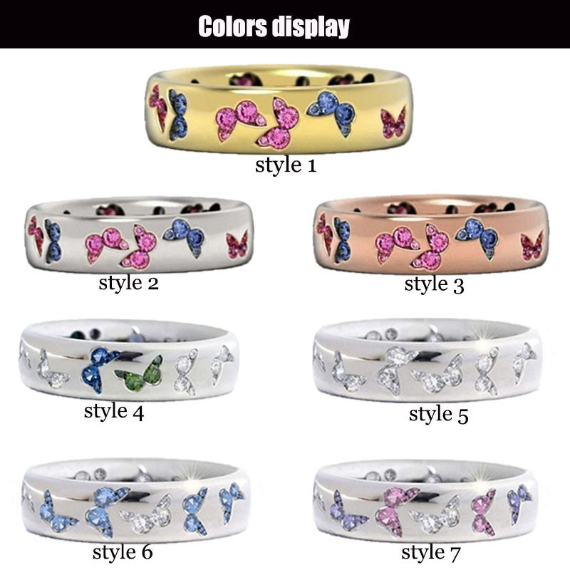 Ornament Exquisite Butterfly Mixed Color Inlaid Rhinestone Rings