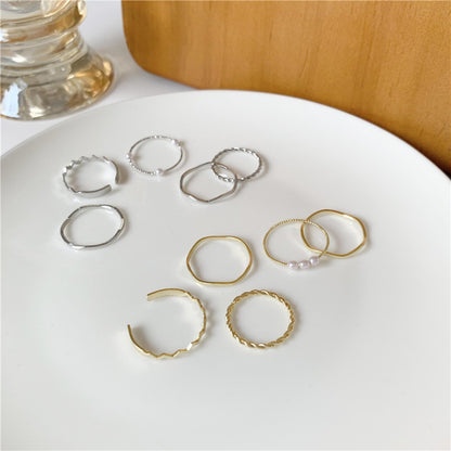 Women's Simple Pearl Wavy Combined Set Personalized Rings