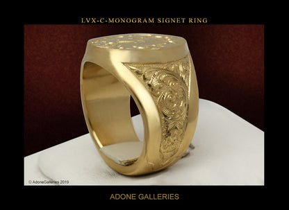 Men's He Cheng Ornament Golden Letter Carved Rings