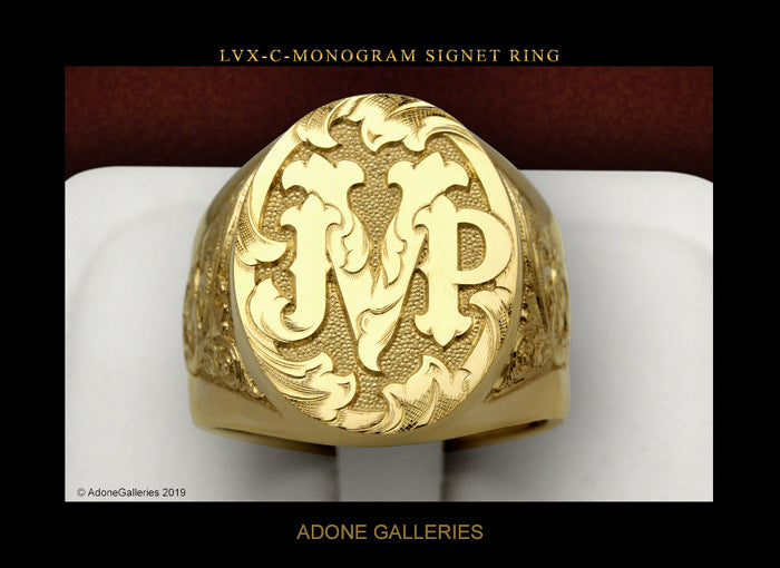 Men's He Cheng Ornament Golden Letter Carved Rings