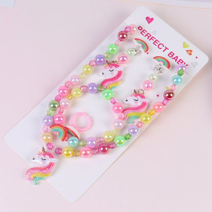 Children's Suit Unicorn Female Pearl Cartoon Pony Necklaces