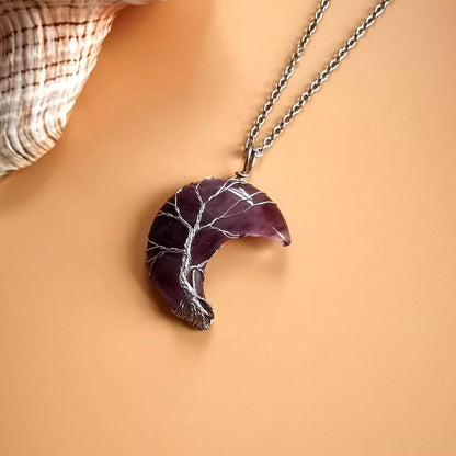 Winding Moon Natural Stone Amethyst Lucky Necklaces