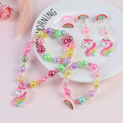 Children's Suit Unicorn Female Pearl Cartoon Pony Necklaces