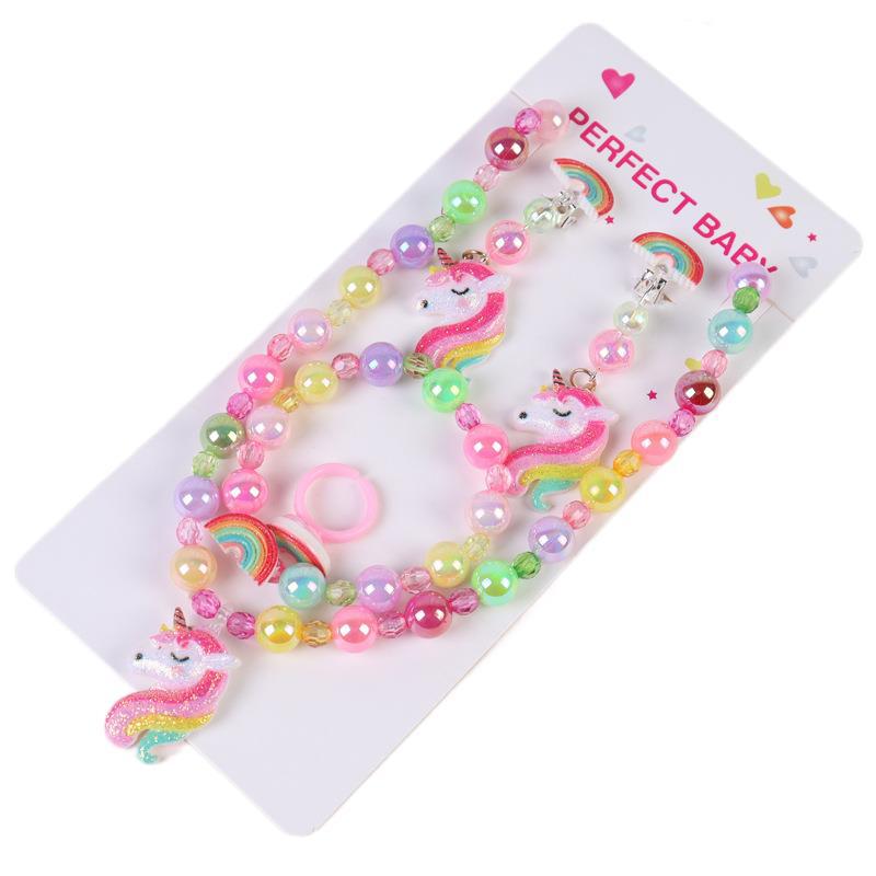 Children's Suit Unicorn Female Pearl Cartoon Pony Necklaces