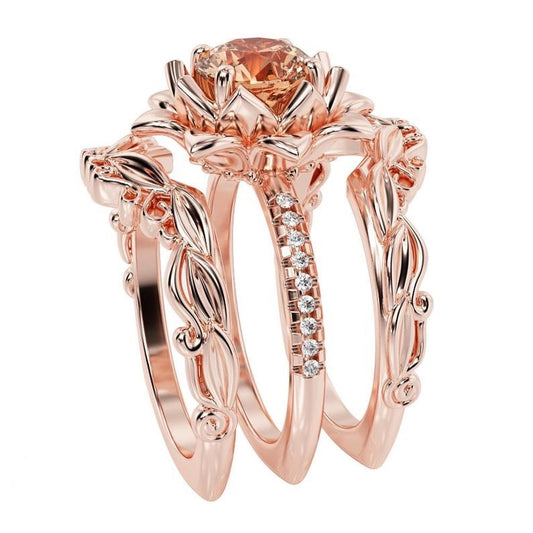 Women's Ornament Winter Three-piece Rose Inlaid Zircon Rings