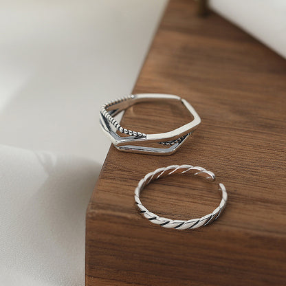 Women's Simple Retro Cold Wind Thread Wave Rings