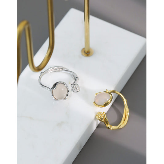 Women's Sier Niche Irregular Design Texture Inlaid Agate Rings