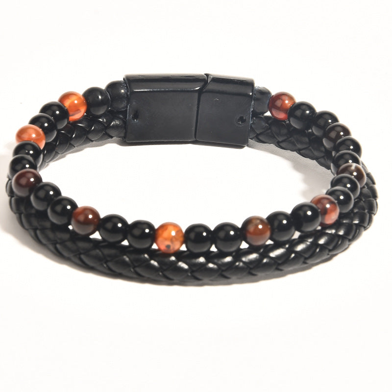 Men's Mixed Color Volcanic Rock Real Cowhide Bracelets