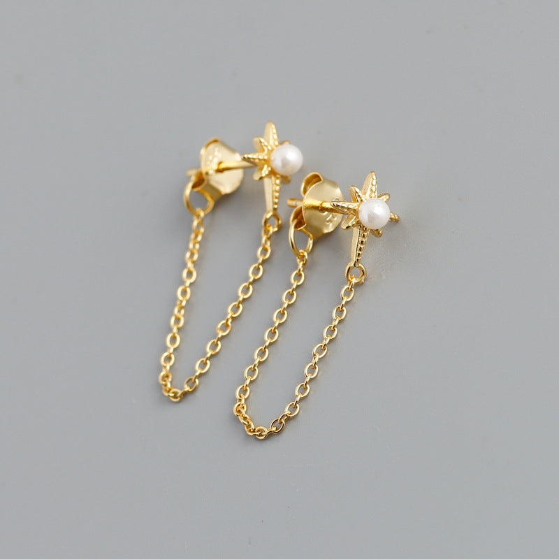 Women's Fashion Twinkling Star-shaped Shell Pearls Sterling Earrings